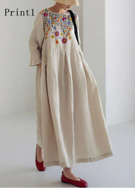 Modna sukienka damska midi patchwork. Wiosenna, luźna, z kieszeniami. Wygodny i uniwersalny styl casual.
