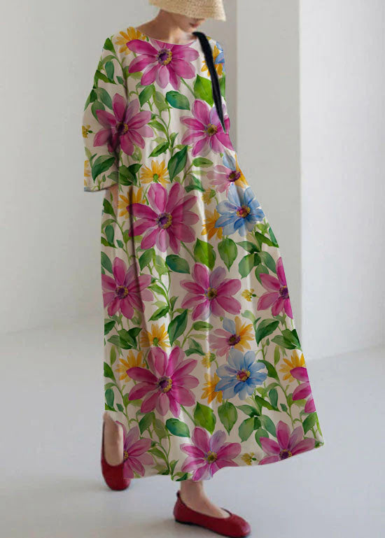 Damska sukienka patchwork midi z kieszeniami. Luźny, komfortowy fason. Wygodna i modna sukienka codzienna.