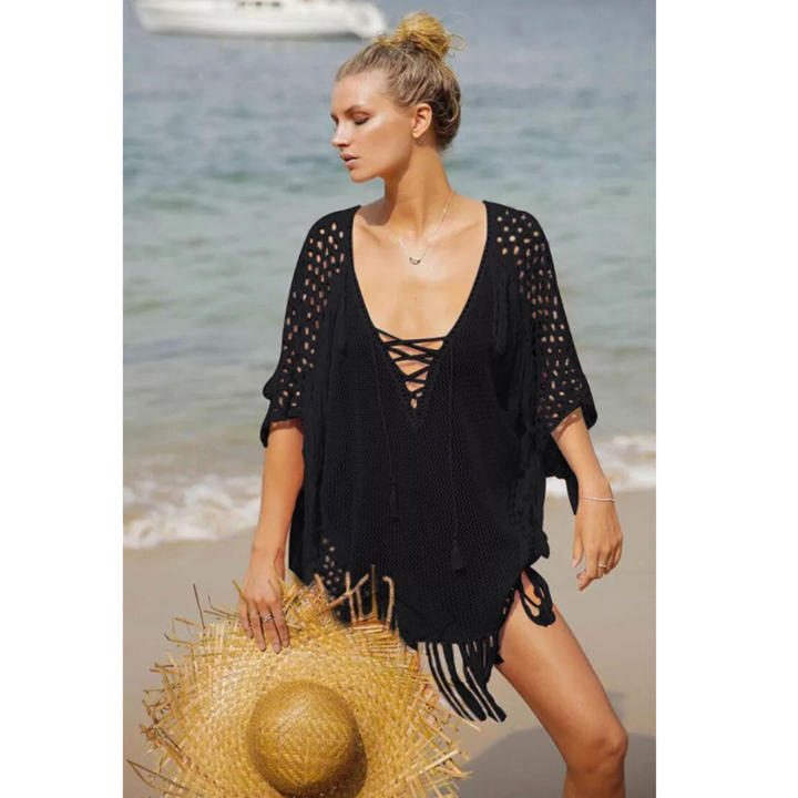 Szybkoschnąca damska narzutka plażowa z koronki, uniwersalna jako sukienka plażowa boho. Komfort na lato.
