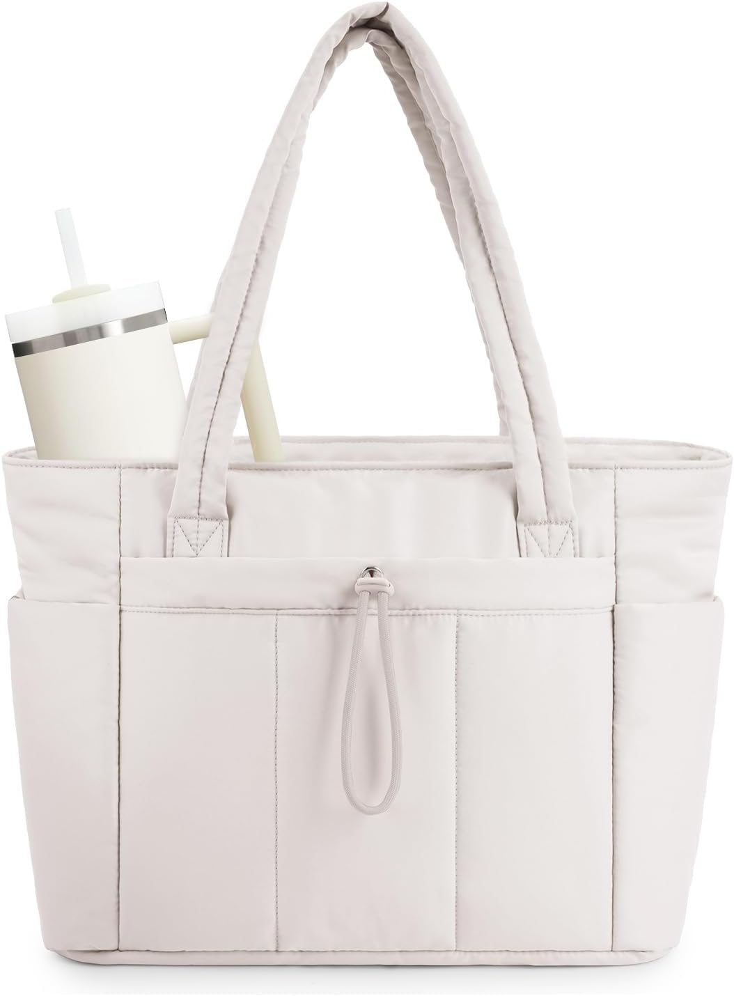 Damska pikowana torba shopper z uchwytem na kubek i miejscem na laptopa. Idealna do pracy i podróży.