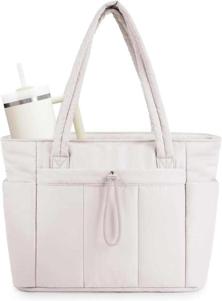 Damska pikowana torba shopper z uchwytem na kubek i miejscem na laptopa. Idealna do pracy i podróży.
