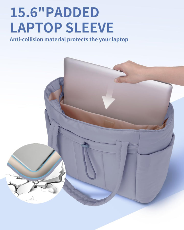 Lekka torba na ramię damska. Pikowana torebka shopper z miejscem na laptopa, uchwyt na kubek.