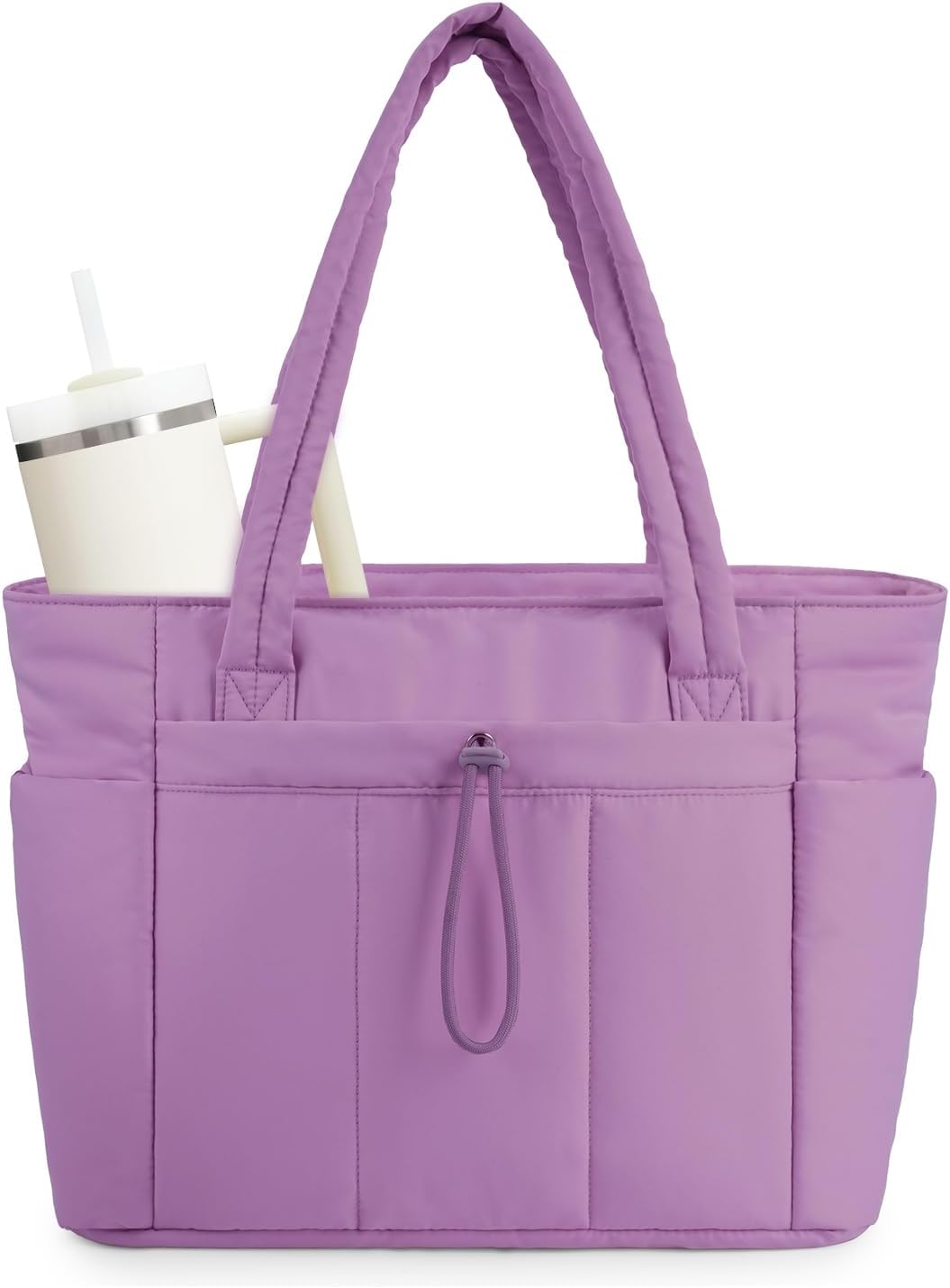 Elegancka torba na każdą okazję. Pikowana shopperka damska z uchwytem na kubek i laptopa.