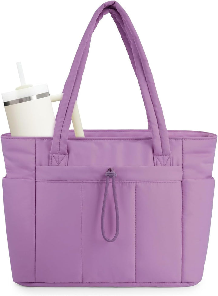 Elegancka torba na każdą okazję. Pikowana shopperka damska z uchwytem na kubek i laptopa.