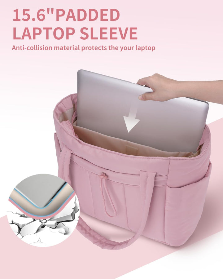 Lekka torba podróżna damska. Pikowana torebka shopper z miejscem na kubek i laptopa, organizer.
