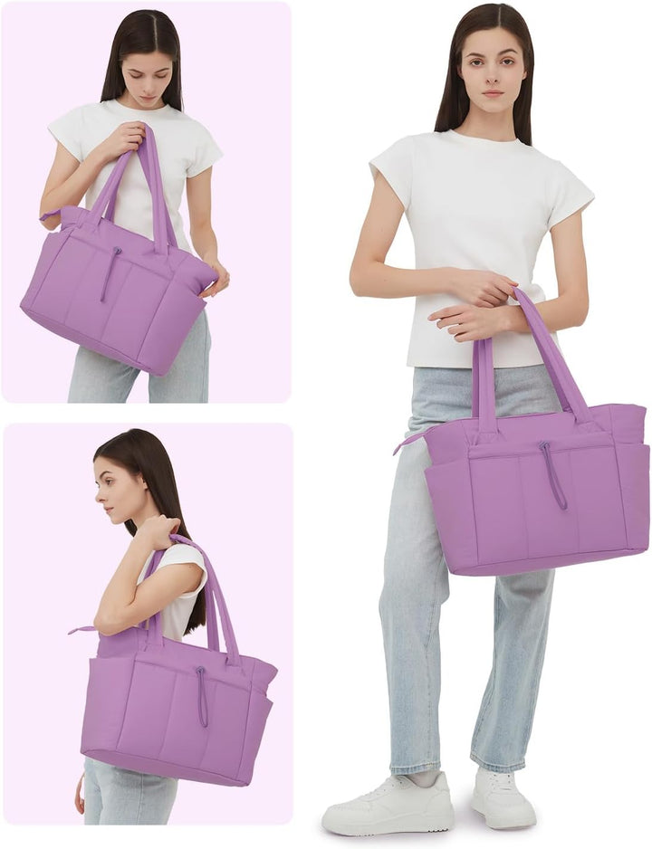 Torba na laptopa 13-15 cali. Pikowana torebka damska z uchwytem na kubek, styl shopper.