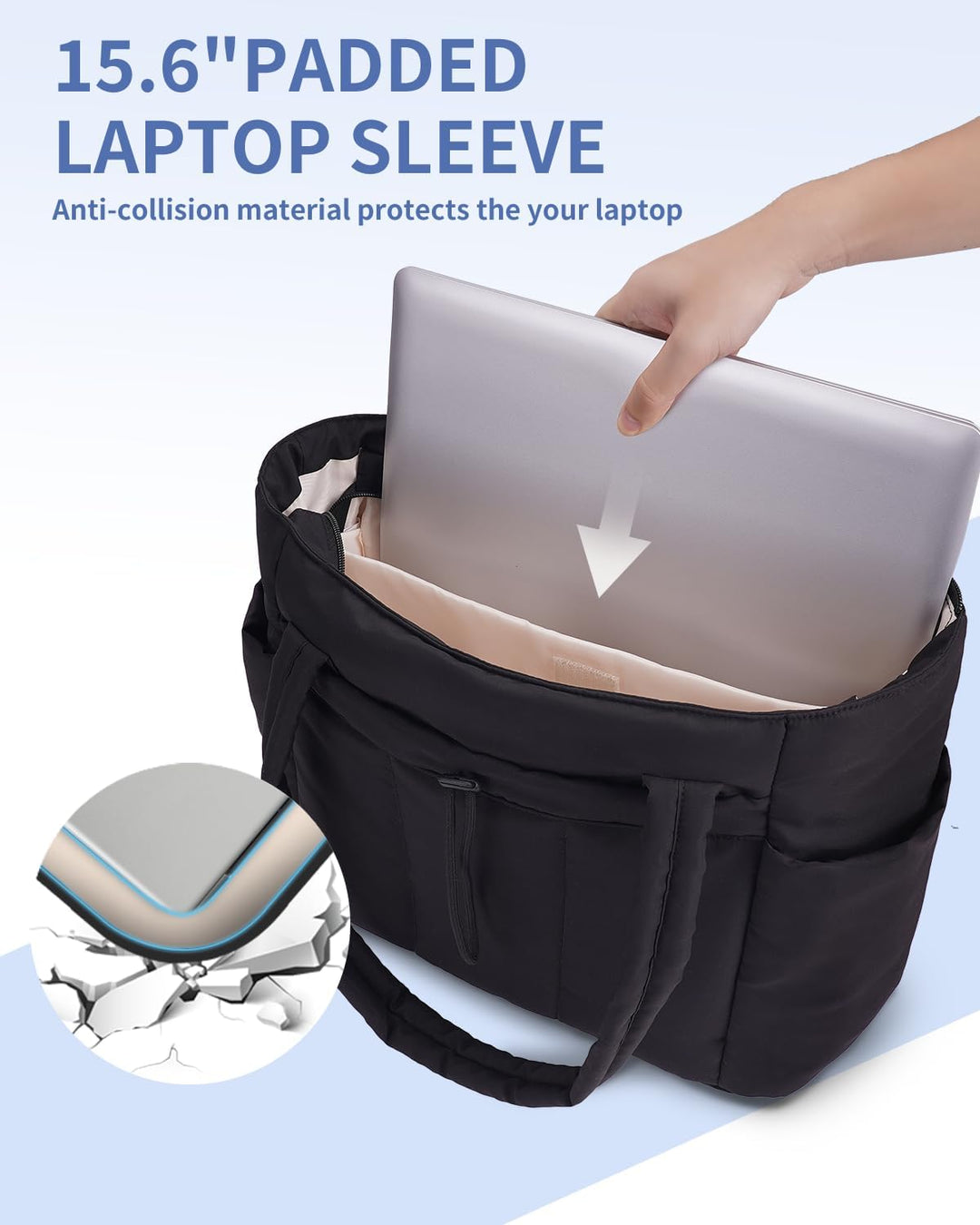 Praktyczna torba do biura. Pikowana torebka damska shopper z uchwytem na kubek i na laptopa.