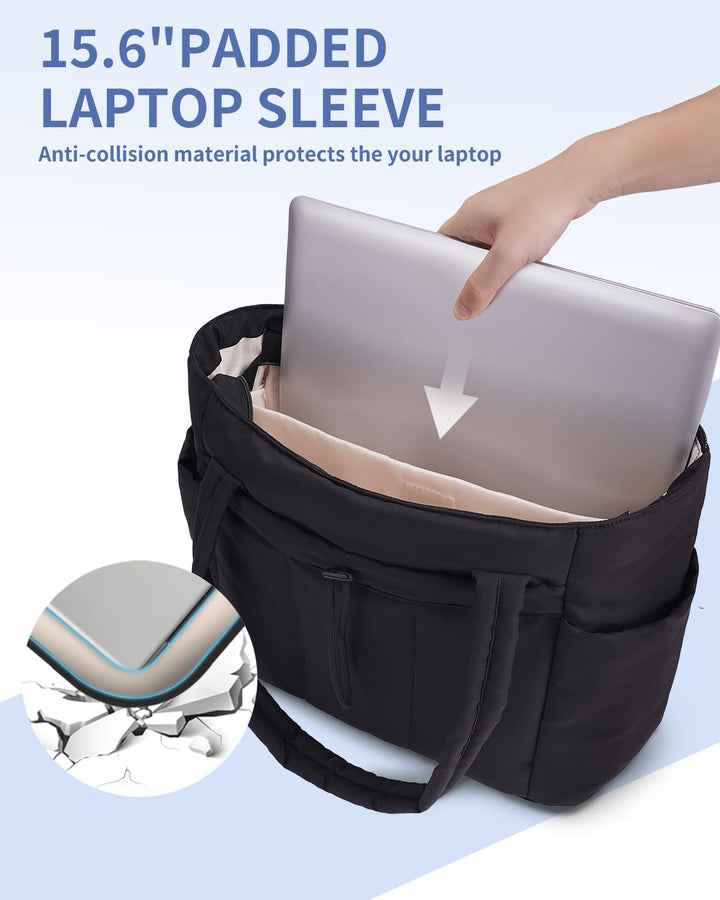 Praktyczna torba do biura. Pikowana torebka damska shopper z uchwytem na kubek i na laptopa.