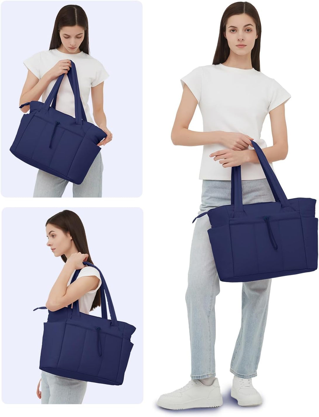 Funkcjonalna torba na laptopa, podróżna. Pikowana damska shopperka z uchwytem na kubek.