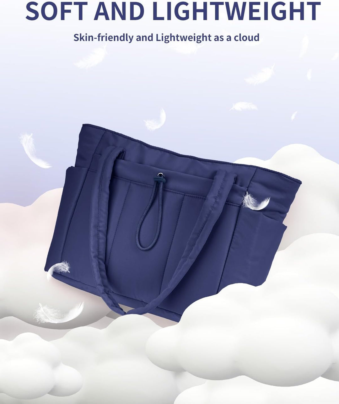 Uniwersalna pikowana torba damska. Shopper z uchwytem na kubek i kieszenią na laptopa.