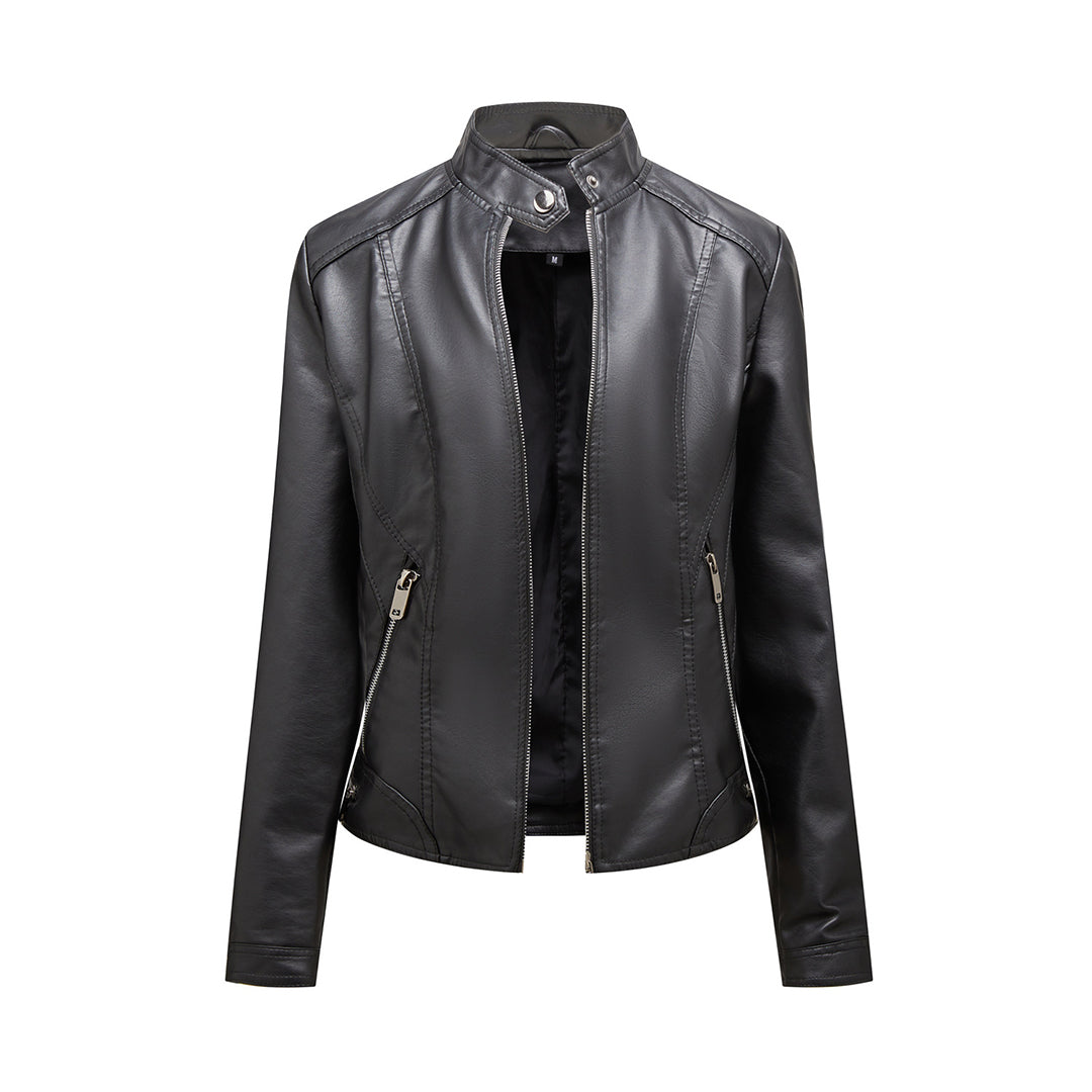 Damska ramoneska skórzana biker. Stylowa kurtka przejściowa na wiosnę i jesień, elegancka.