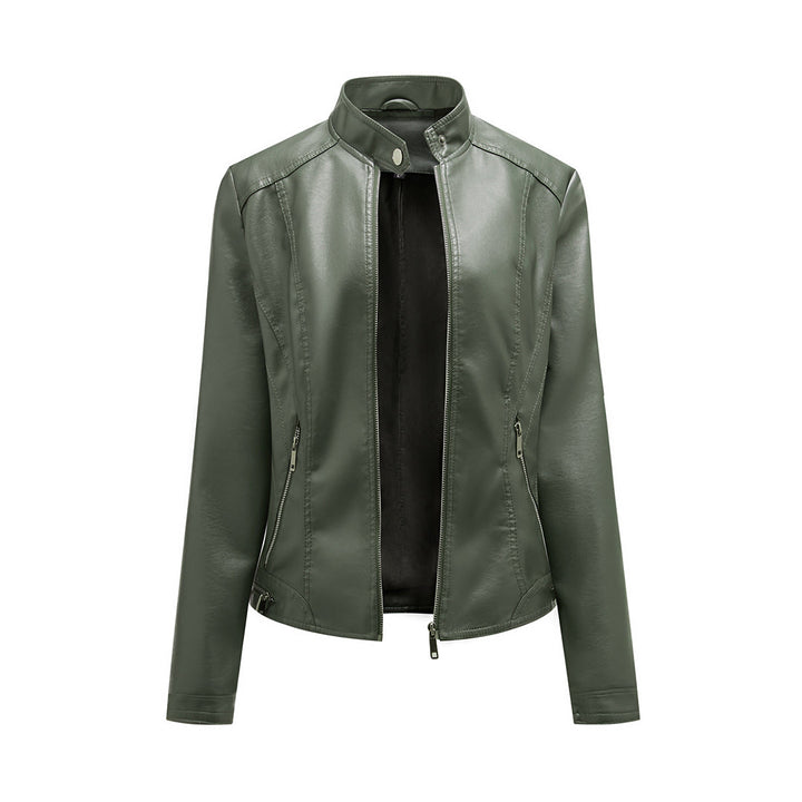 Elegancka czarna kurtka skórzana ramoneska damska. Modny styl biker, idealna na chłodniejsze dni.
