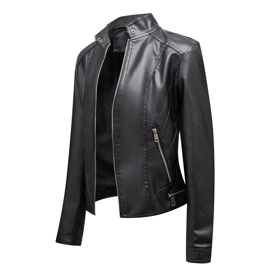 Kurtka skórzana damska ramoneska w stylu biker. Wiosenny i jesienny must-have, klasyczny krój.