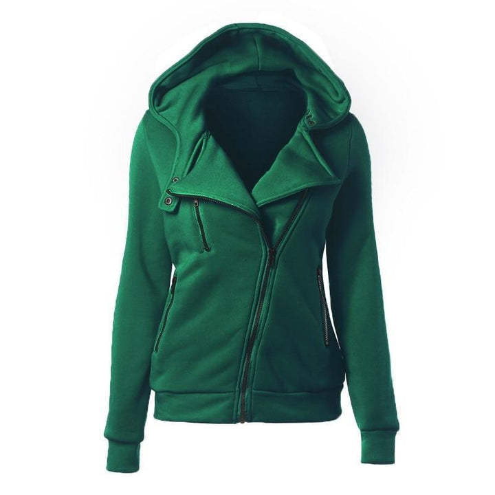 Modna damska bluza streetwear z asymetrycznym zamkiem i kapturem. Idealna do miejskich stylizacji.