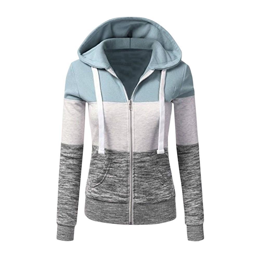 Damska rozpinana bluza w paski z kapturem, z dzianiny. Wygodna i modna odzież casualowa na jesień/zimę.