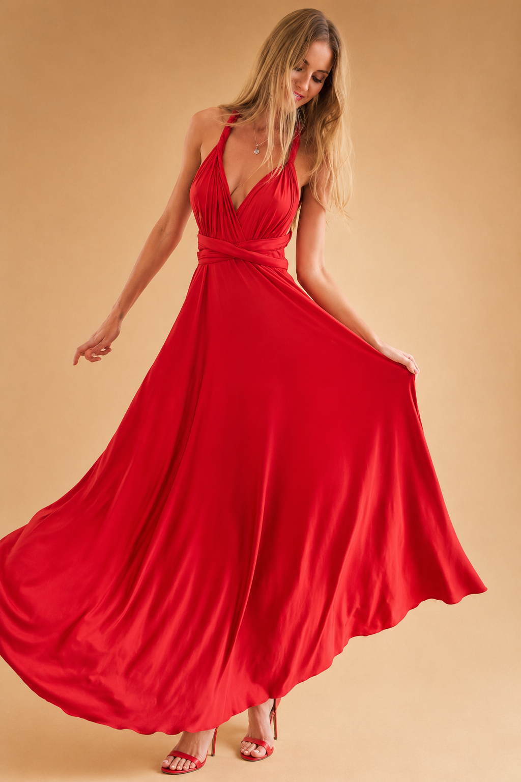 Damska sukienka infinity maxi, elegancka i wielofunkcyjna. Idealna na wesele, wieczorowa kreacja koktajlowa.