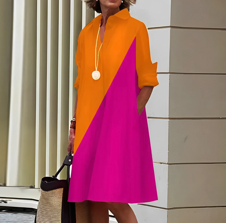 Elegancka, wiosenno-jesienna sukienka koszulowa damska oversize, z długim rękawem, dla modnego wyglądu.