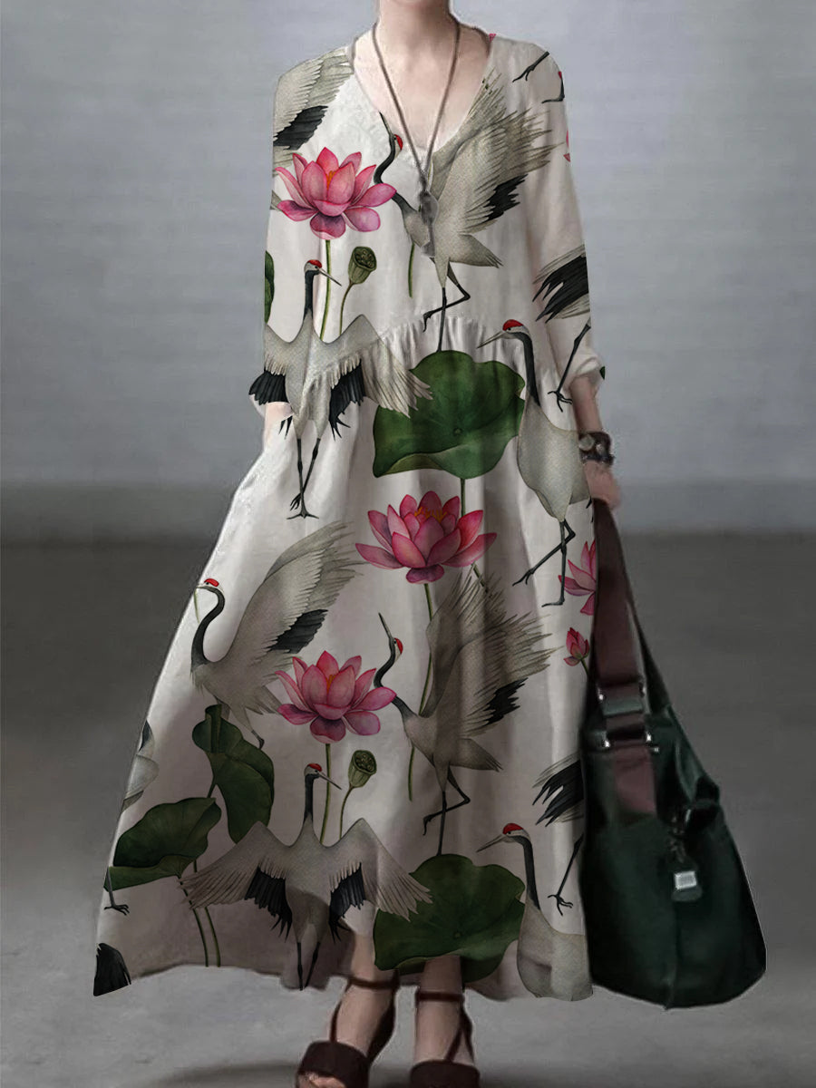 Elegancka casual sukienka maxi damska z dekoltem V, idealna na lato i na co dzień.