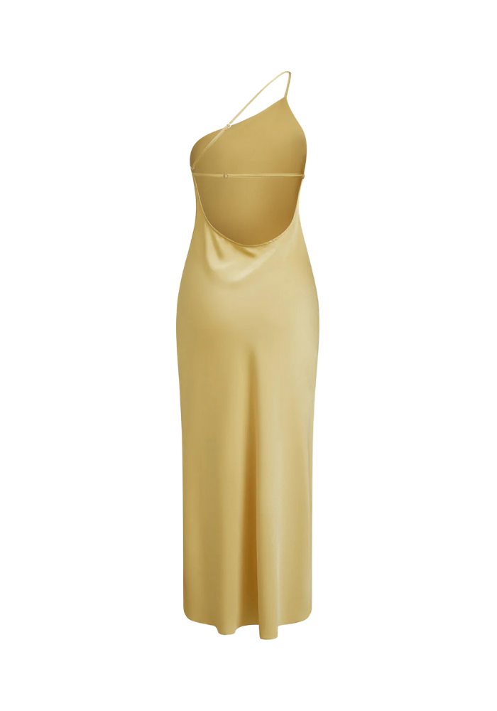 Kobieca sukienka maxi z głęboko odkrytymi plecami. Idealna na eleganckie przyjęcia i uroczystości.
