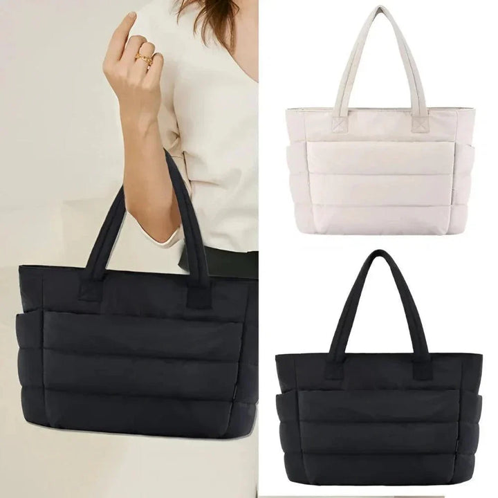 Pikowana damska torba shopper Puff, modna i miękka. Duża, praktyczna torba na ramię do codziennego użytku.