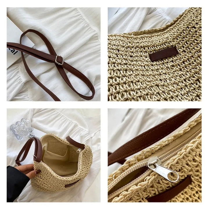 Stylowa damska torebka z rotangu, pleciona, na ramię. Akcesoria boho z naturalnych materiałów. Idealna na lato.