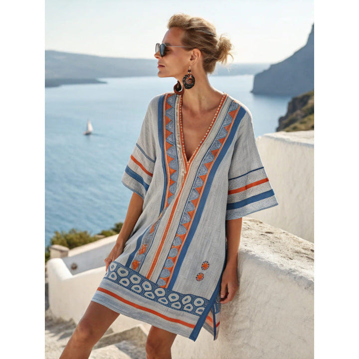 Zwiewna tunika damska plażowa w etnicznym stylu boho