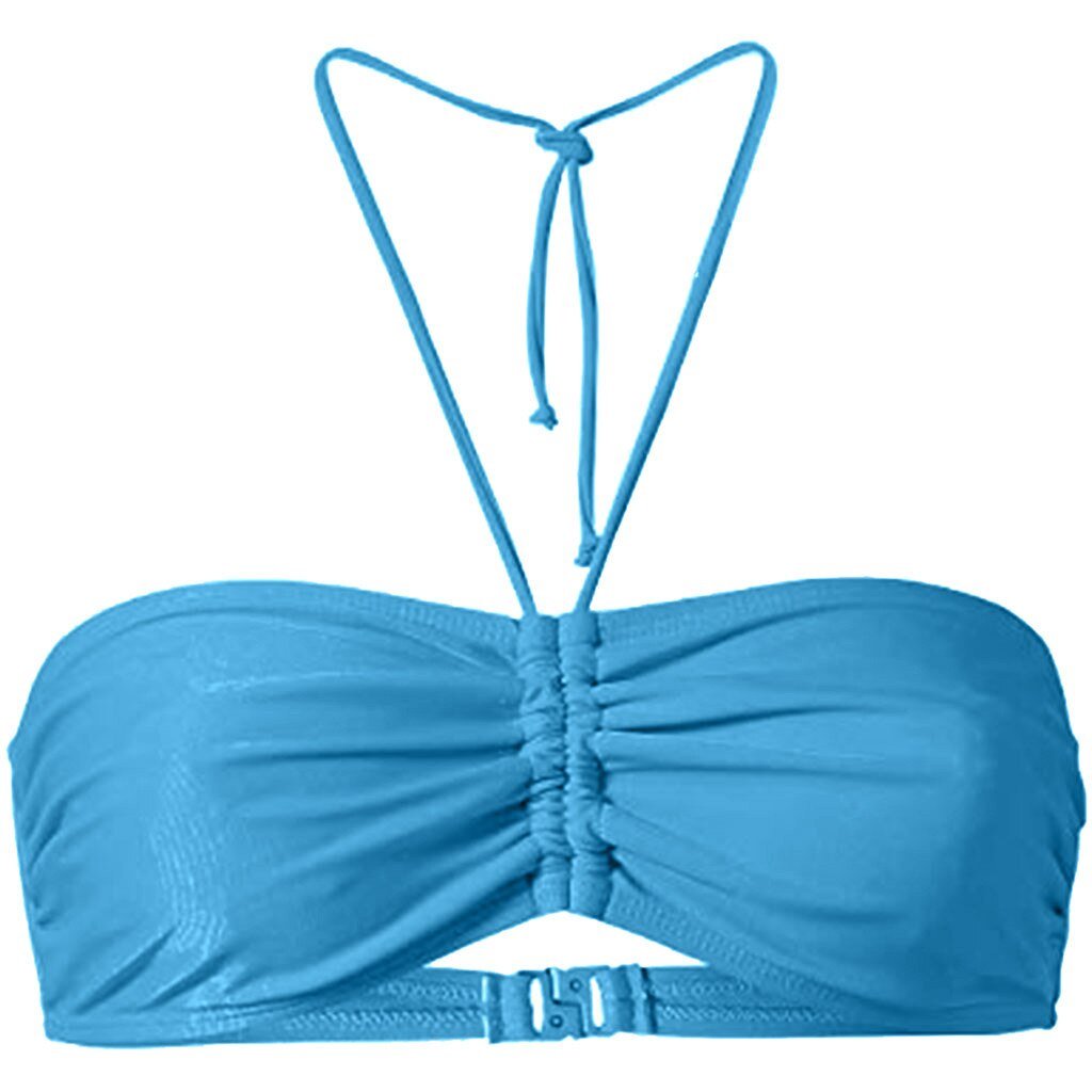 Damski top bikini kąpielowy z marszczeniem, idealny na lato i plażę.