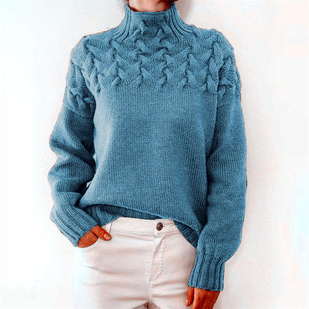 Damski ciepły sweter oversize z golfem, idealny na zimę i jesień. Komfortowa odzież.