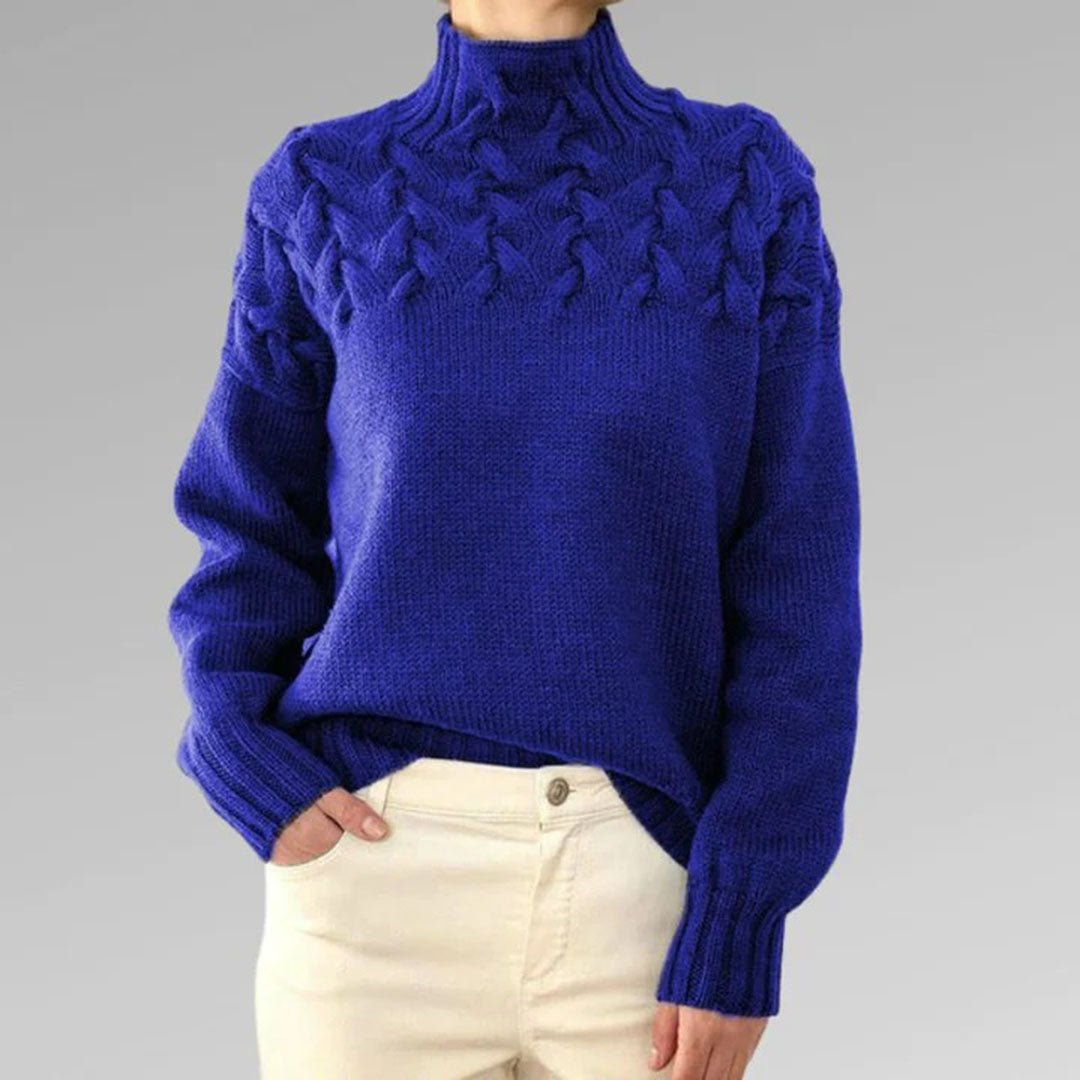 Damski sweter golf oversize, ciepły, zimowy, modny. Komfortowa odzież damska na jesień.