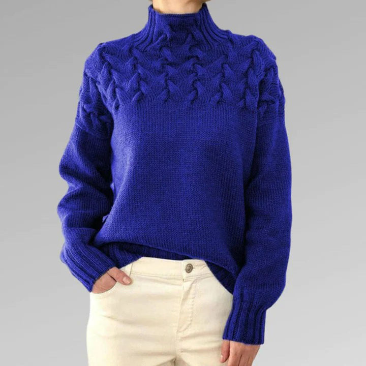 Damski sweter golf oversize, ciepły, zimowy, modny. Komfortowa odzież damska na jesień.