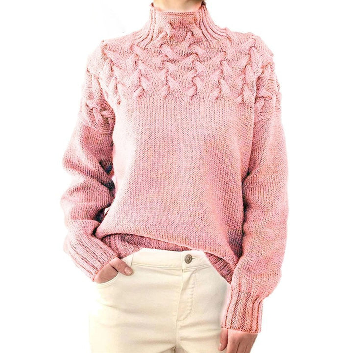 Modny damski sweter z golfem, luźny fason oversize, idealny do jesiennych stylizacji. Ciepły.