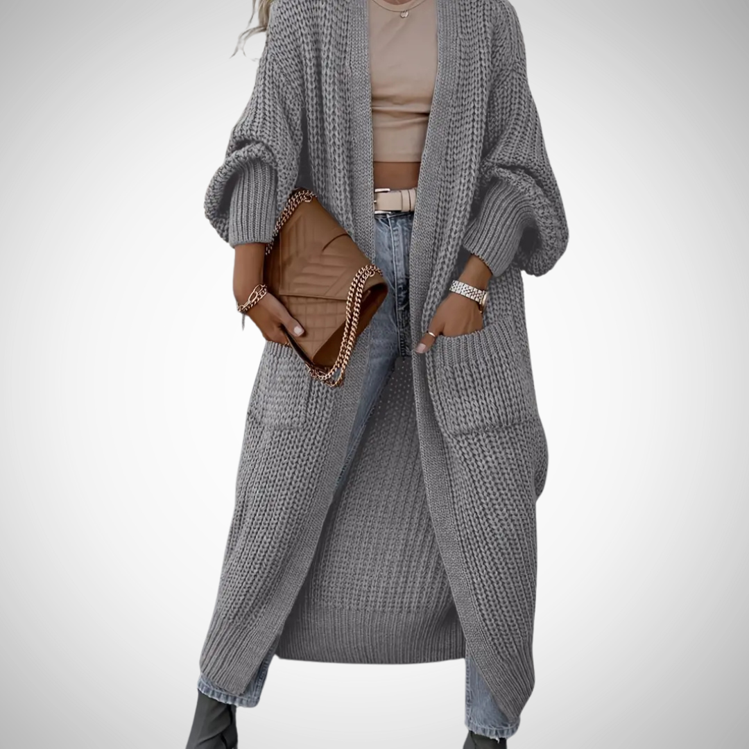 Wygodny długi kardigan damski oversize, sweter z dzianiny, modny i ciepły na casualowe stylizacje.
