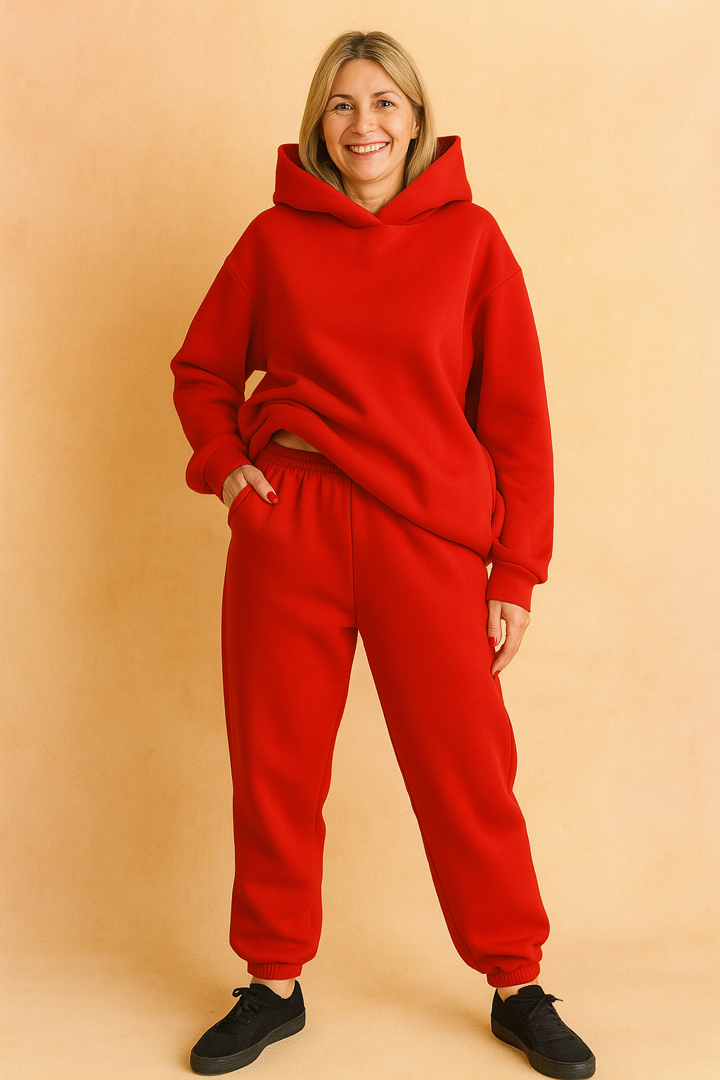 Elegancki dres damski AMY. Komfortowy komplet z bluzą oversize i spodniami dresowymi. Idealny na relaks.