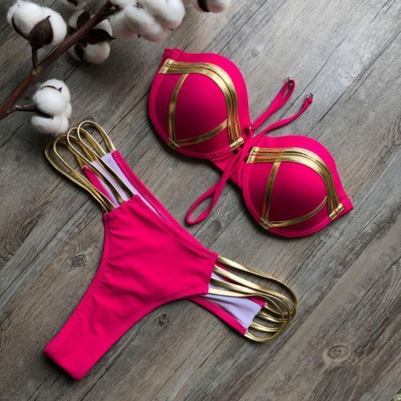 Damski strój kąpielowy dwuczęściowy bikini glamour. Bez ramiączek, idealny na plażę i słońce.