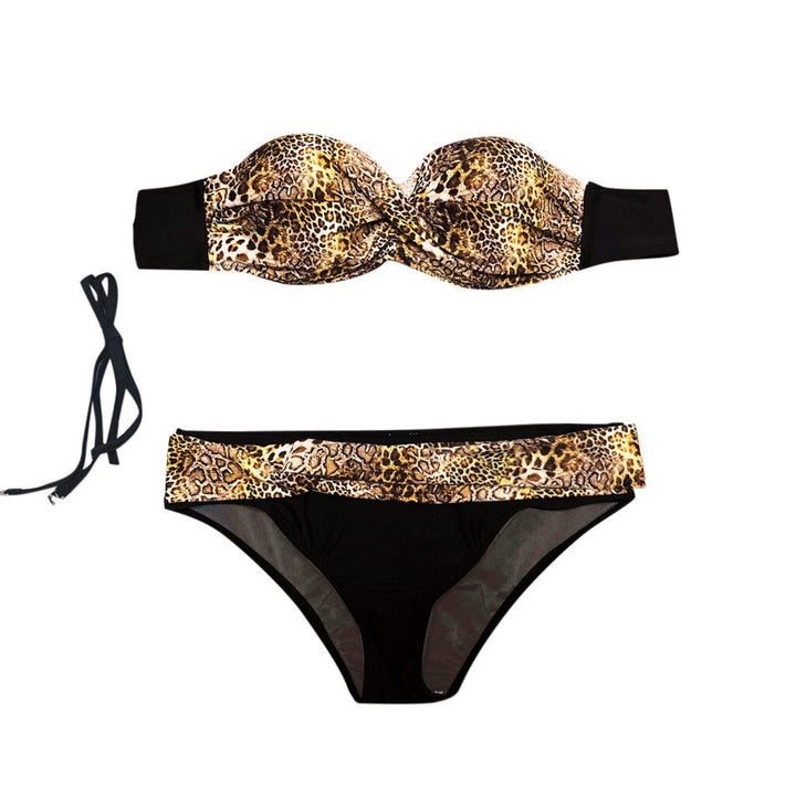 Damski strój kąpielowy bikini, dwuczęściowy, z eleganckim wzorem, idealny na letnie wyjazdy.