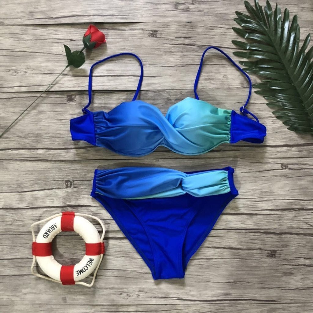 Modny strój kąpielowy bikini damski z poliestru, dwuczęściowy, na upalne dni lata.