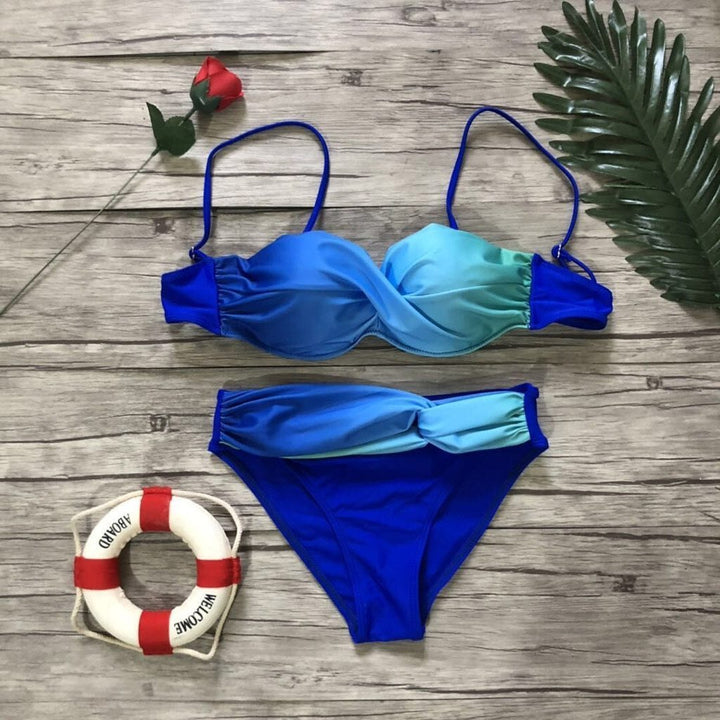 Modny strój kąpielowy bikini damski z poliestru, dwuczęściowy, na upalne dni lata.