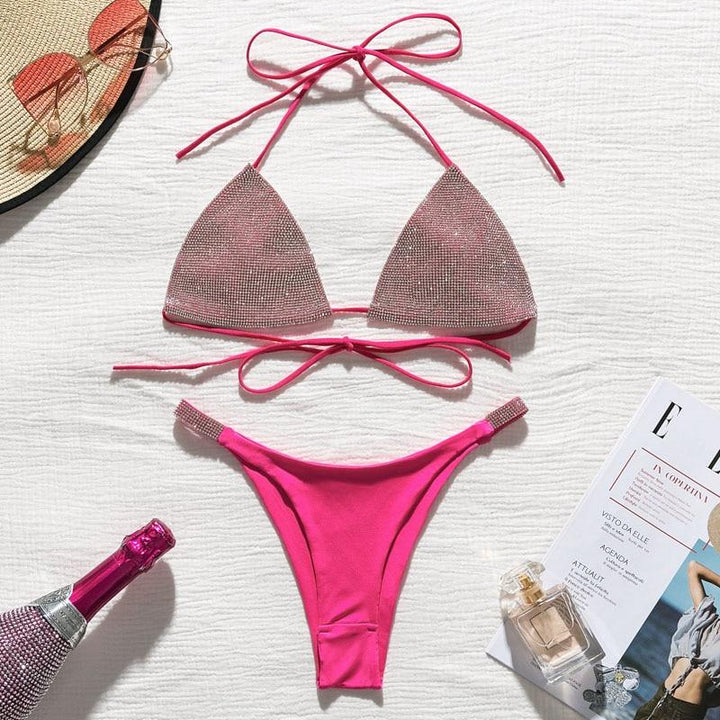 Eleganckie bikini damskie z brokatowymi kamyczkami, dwuczęściowy strój kąpielowy na upalne dni.