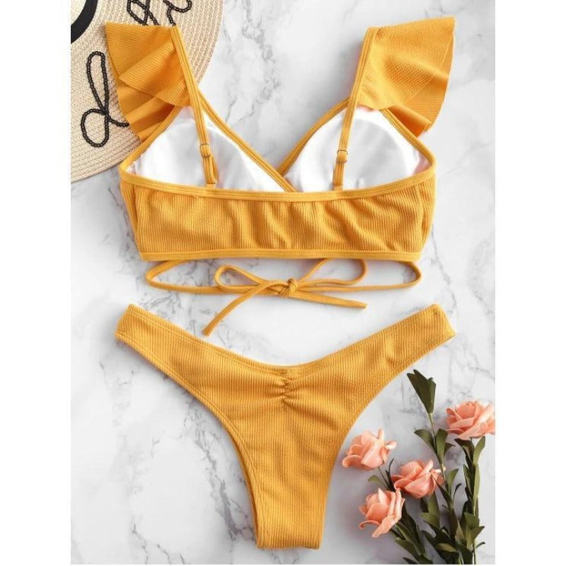 Modne damskie bikini z falbanką i brazylianami, dwuczęściowy strój kąpielowy na wakacje.