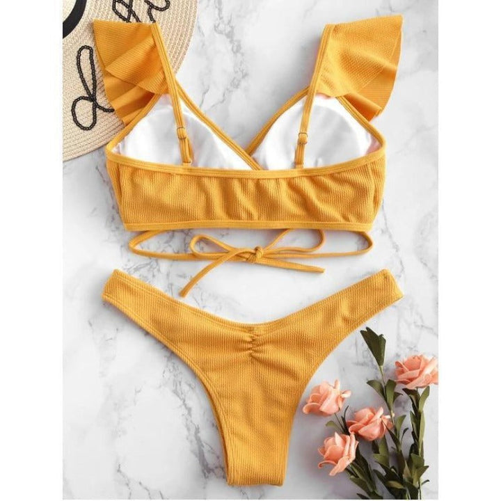 Modne damskie bikini z falbanką i brazylianami, dwuczęściowy strój kąpielowy na wakacje.