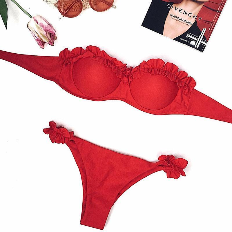 Dół bikini typu brazyliany z falbankami, damskie figi kąpielowe, dwuczęściowy strój, moda plażowa.