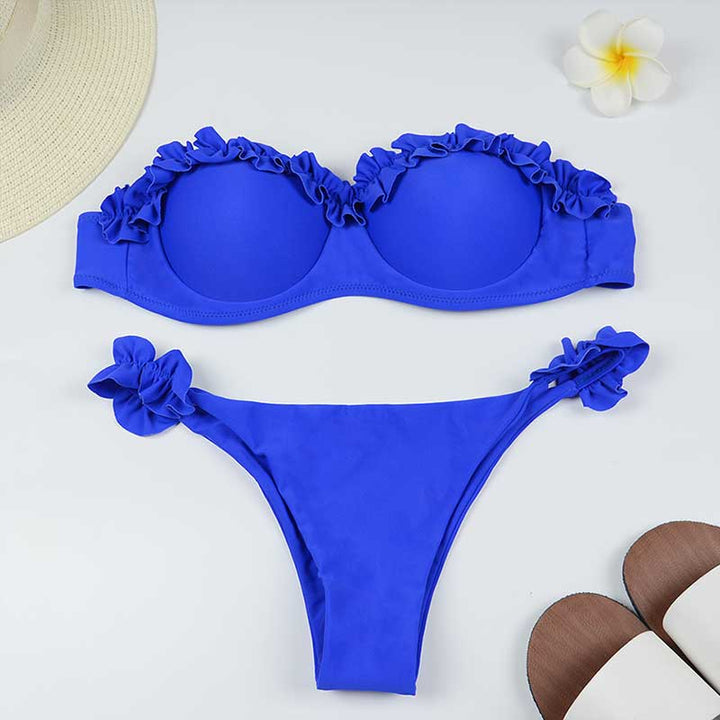 Elegancki dwuczęściowy strój kąpielowy bikini z falbankami dla kobiet, idealny na letnie wakacje.