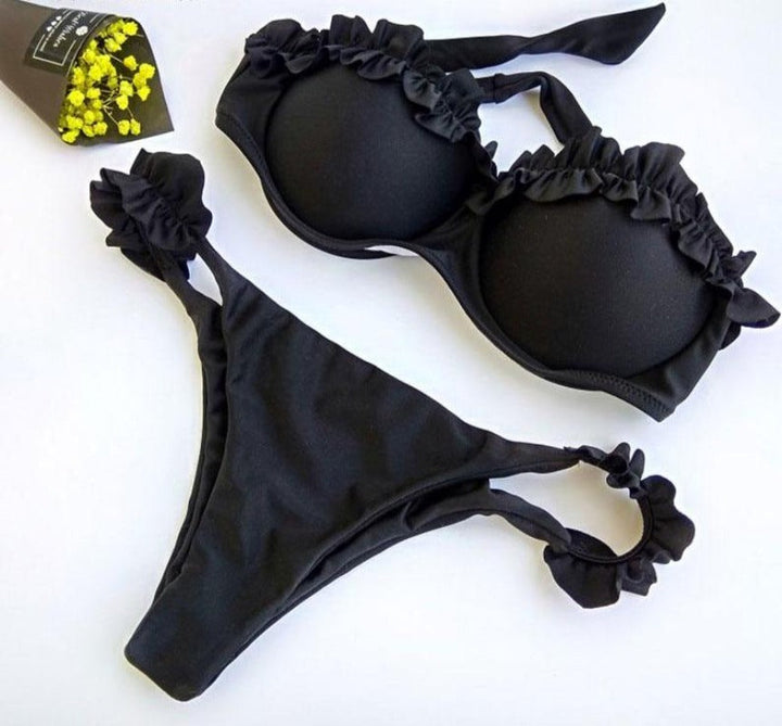 Damski strój kąpielowy bikini dwuczęściowy z falbankami, modne brazyliany, idealny na plażę.