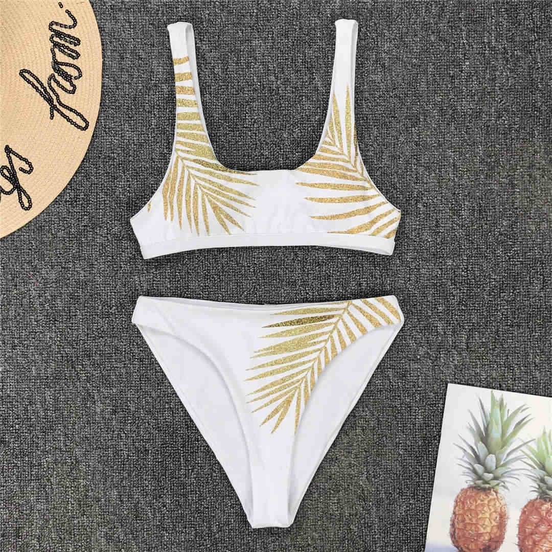 Modne damskie bikini z wzorem palm. Uniwersalny dwuczęściowy strój kąpielowy na lato i plażę.