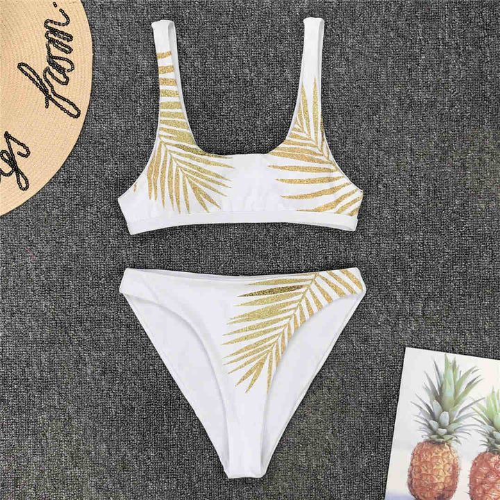 Modne damskie bikini z wzorem palm. Uniwersalny dwuczęściowy strój kąpielowy na lato i plażę.