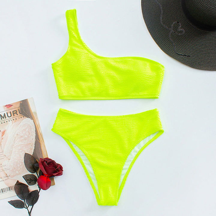 Stylowe damskie bikini na jedno ramię, wysoki stan, komfort i szyk na lato.
