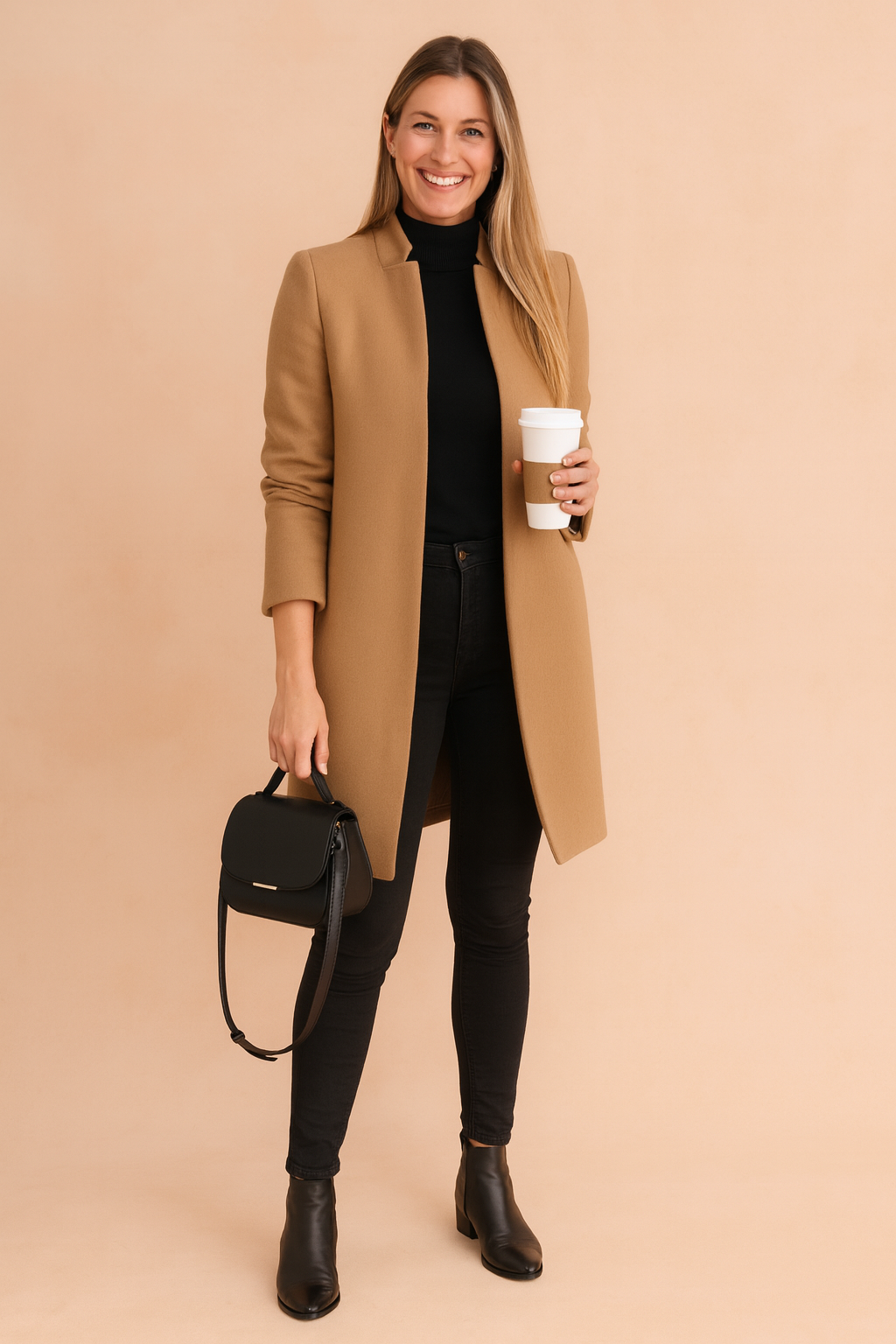 Modny damski płaszcz Eliza w kolorze khaki. Szykowny, stylowy płaszcz zimowy, idealny do miejskich stylizacji.