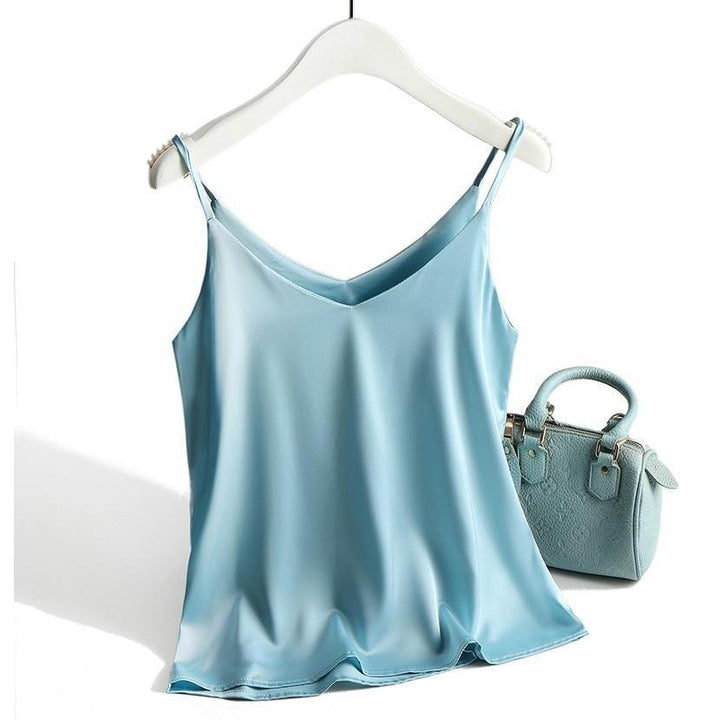 Stylowy top damski z głębokim dekoltem V, cienkie ramiączka. Elegancka bluzka na lato.
