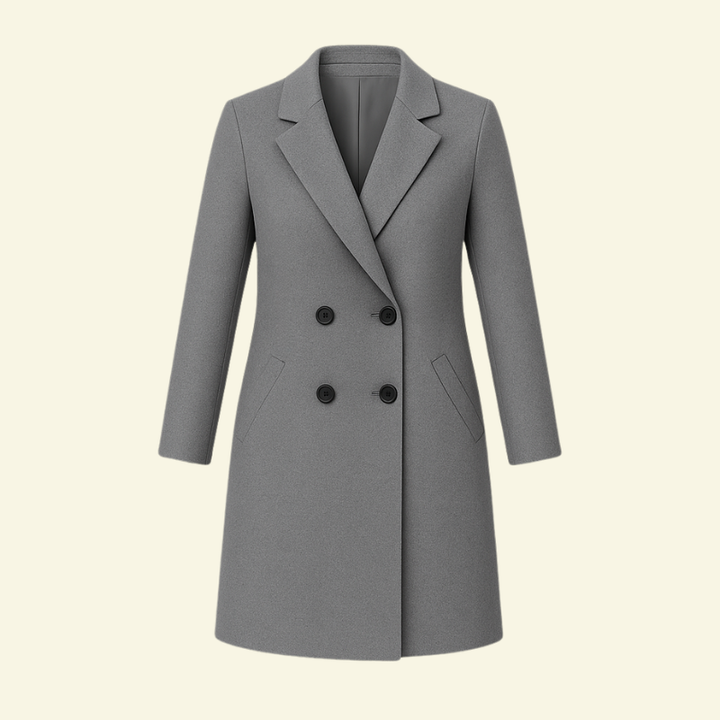 Damski klasyczny długi płaszcz na guziki, idealny na jesień i zimę. Eleganckie okrycie wierzchnie, moda damska.