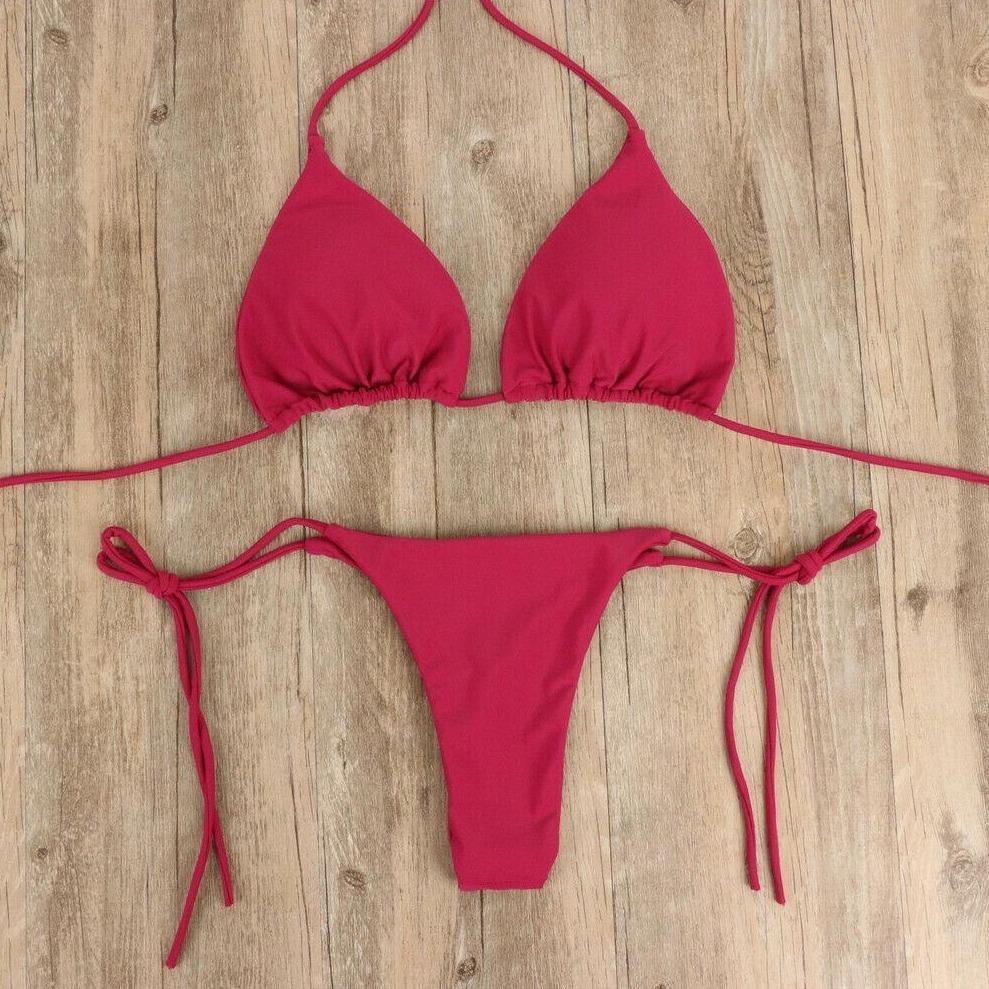Dwuczęściowe bikini damskie z wiązaniami, poliester, idealne na lato i plażę.